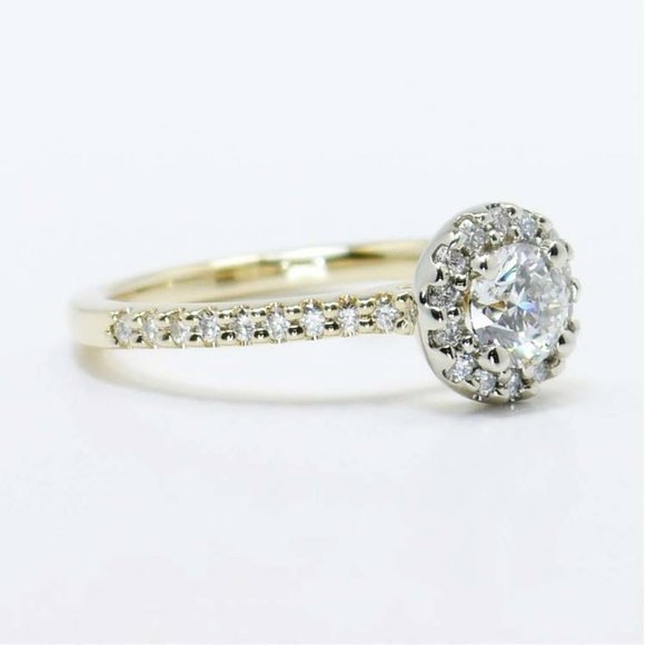 GIA 0.50 Carat Custom Two-Tone Halo Diamond Ring - Picture 3 of 4